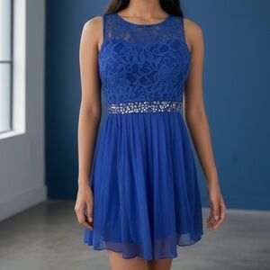 Speechless Blue Lace Beaded Prom Party Dress